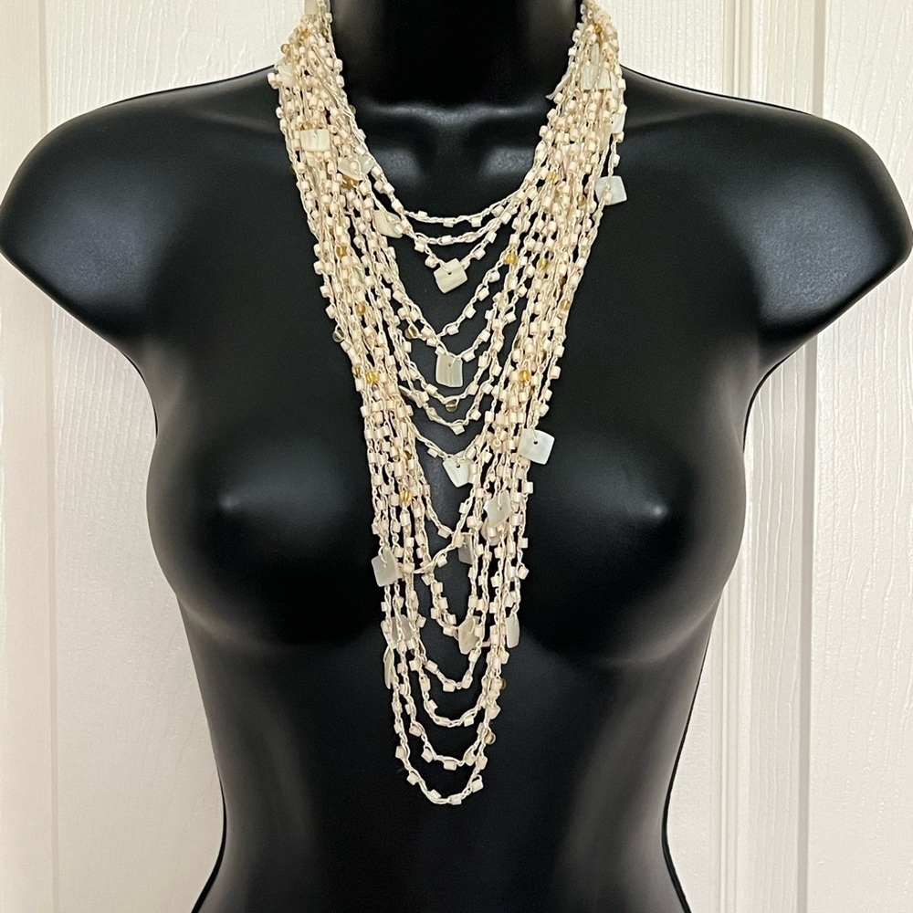 Hand beaded w/crochet necklace-Multi-Strand Beaded Necklace-Super pretty-NEW